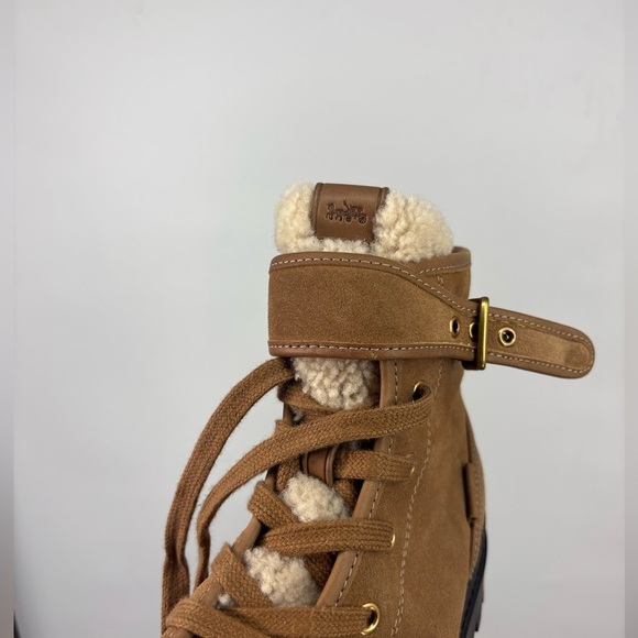 Coach Trooper Mid Top Boot in Tan Suede with Black Sole Shearling Interior 10 - Picture 6 of 6